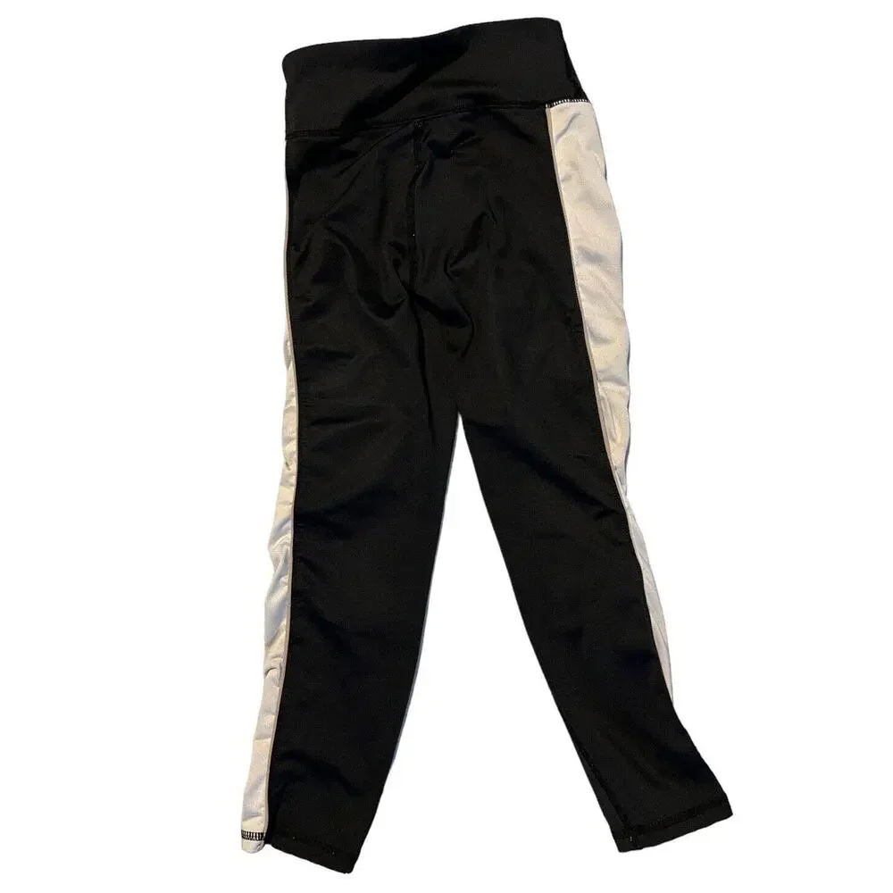 Gap Fit Youth Size S Black White Stripe Stretch Leggings Active Pants